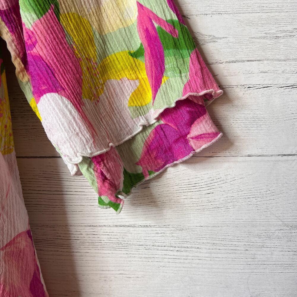 Soft Surroundings Blouse Womens Size Medium Colorful Floral Tiered Scallop Hem - Picture 7 of 16